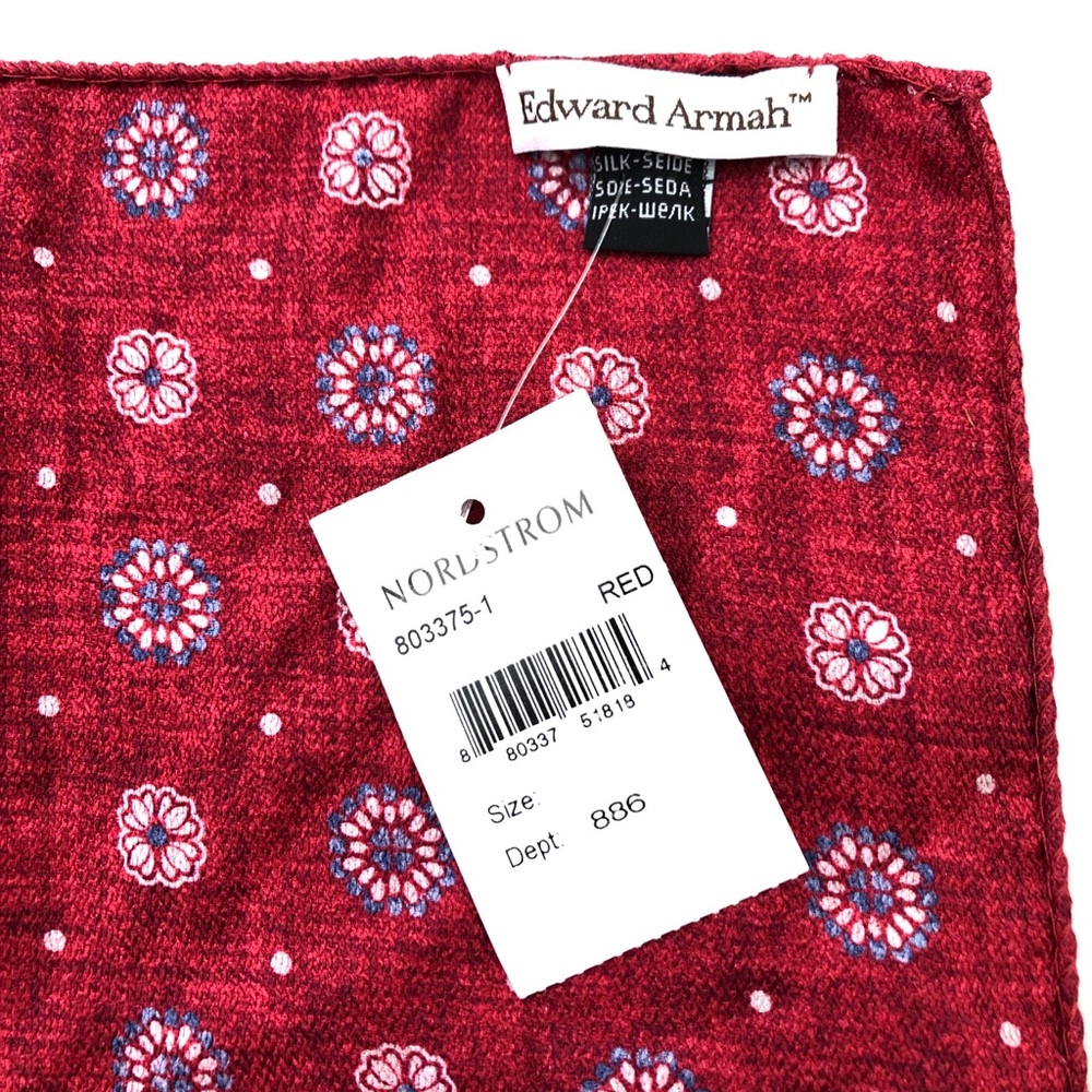 Edward Armagh Red Reversible Boho 100% Silk Pocket Square - Picture 4 of 4
